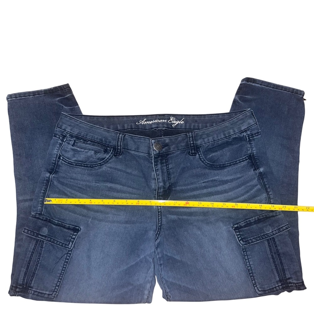 Y2K American Eagle Cargo Skinny Jeans Blue Dark Wash Ankle Zip Women Size 14 - Picture 14 of 16